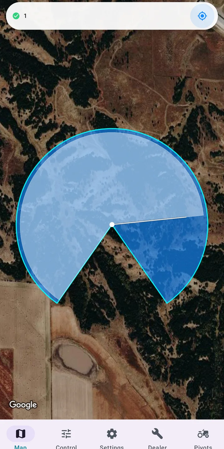 Pivot Control PLC multi-pivot satellite map on Android