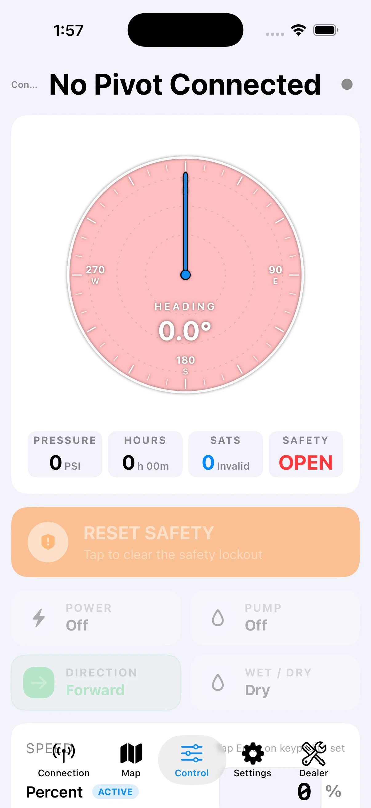 The Control page connected to a pivot.